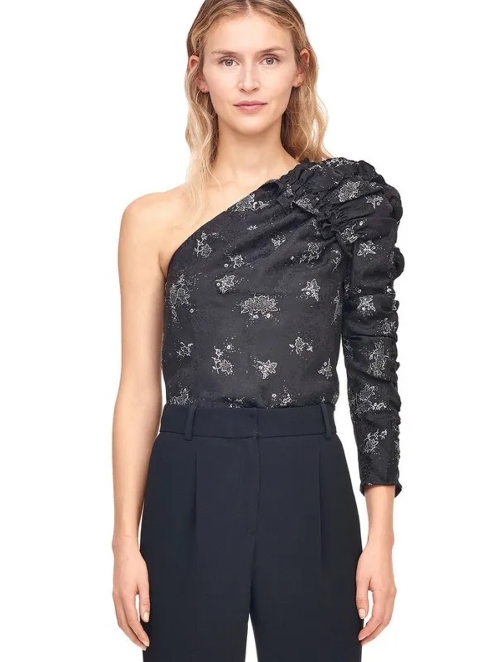 Rebecca Taylor One-Shoulder Glitter Print Top Sz 4